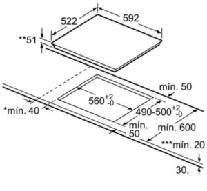 Kích thước lắp đặt bếp từ Bosch PUC61KAA5E