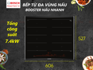 4 vùng nấu với tổng công suất lên đến 7400W