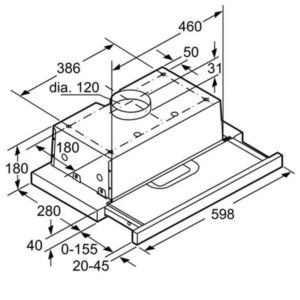 Kích thước lắp đặt máy hút mùi Bosch DHI623GSG