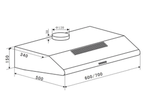 Kích thước sản phẩm máy hút mùi Eurosun EH-60/70CF19B